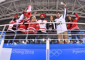GANGNEUNG, SOUTH KOREA - FEBRUARY 15: Fans cheer on Team Canada and Team USA during preliminary round action at the PyeongChang 2018 Olympic Winter Games. (Photo by Matt Zambonin/HHOF-IIHF Images)

